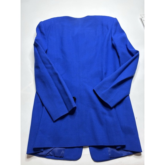 Liz Claiborne Suits Women's Sz 6? SEE 100% Wool Blue Embroidered Skirt Suit Set - Picture 15 of 16